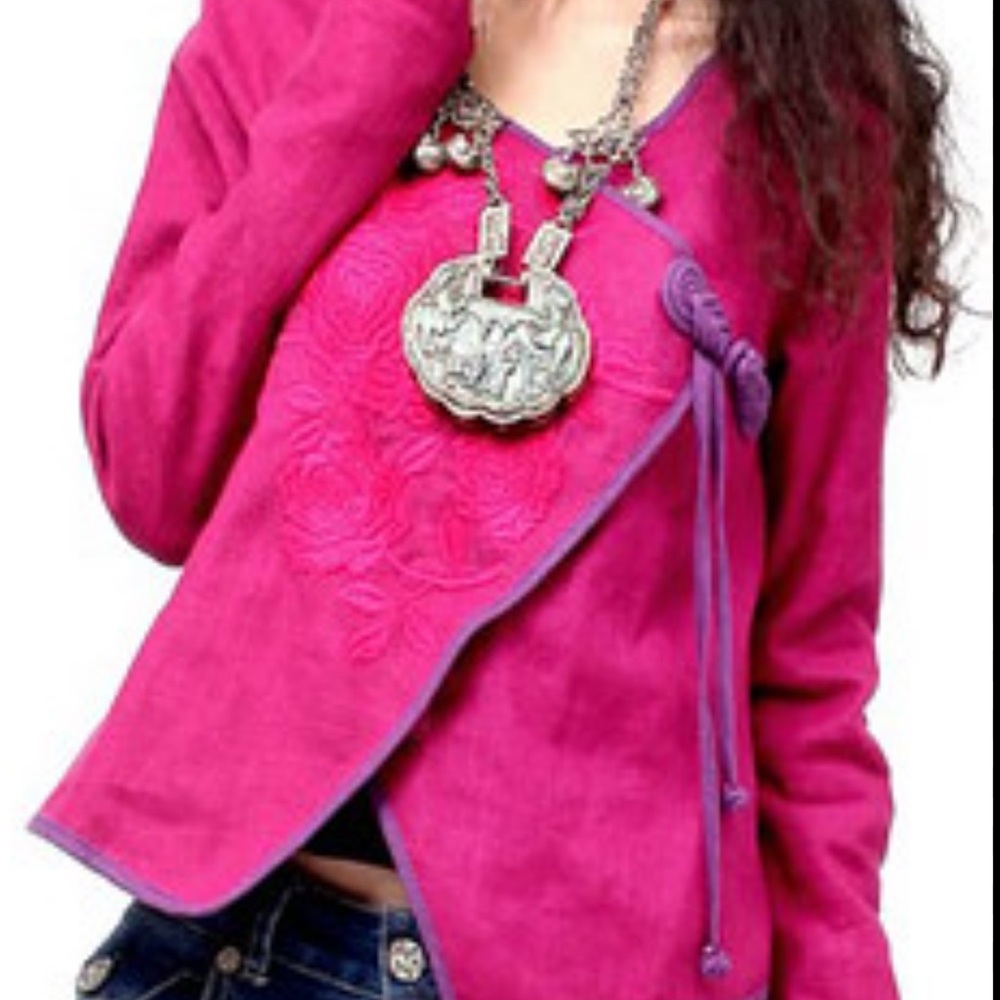 Artka Magenta Asian Floral Long Sleeve Top